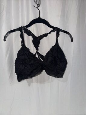 Aerie Bra Black Lace Floral Bralette with Keyhole Back Racerback Intimates M